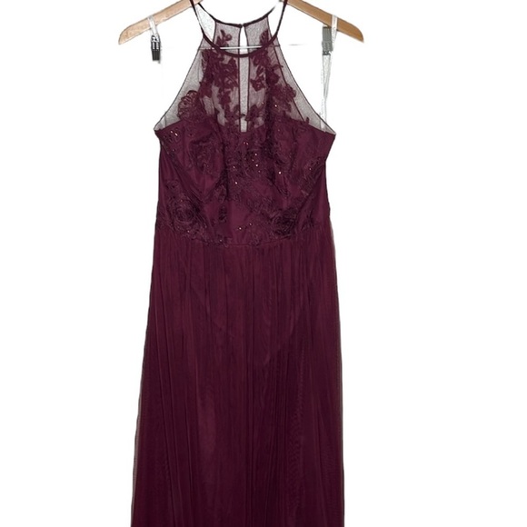 David's Bridal Burgundy Lace High Neck Chiffon Bridemaids Dress Women Size 12 - Picture 1 of 6